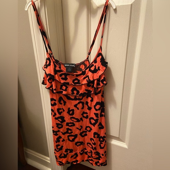 Coral cheetah print tank top with ruffle top - Picture 1 of 3
